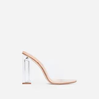 Fusion Peep Toe Perspex Block Clear Heel Mule In Nude Patent | EGO Shoes (US & Canada)