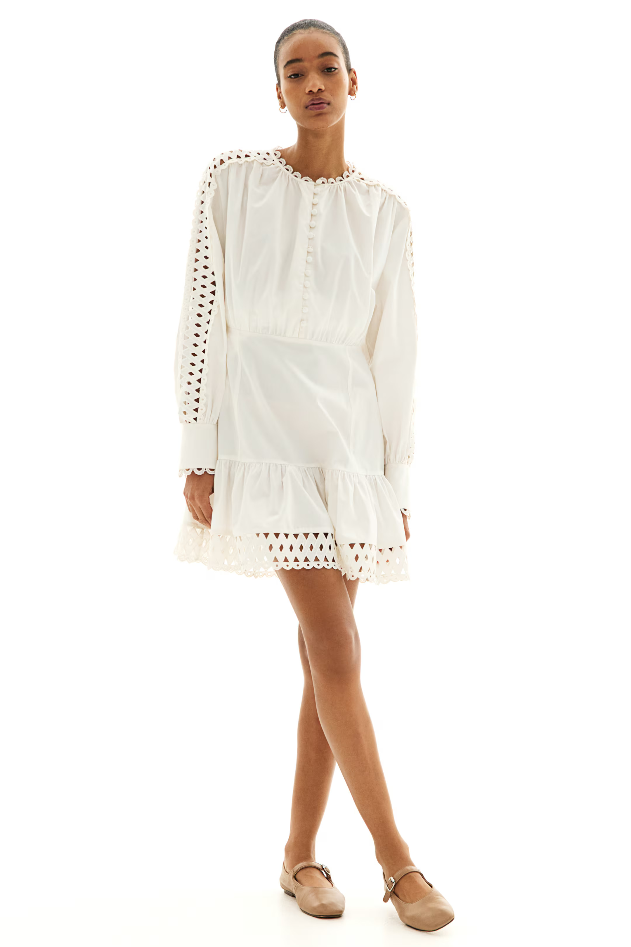 Embroidered-Detail Poplin Dress - White - Ladies | H&M US | H&M (US + CA)