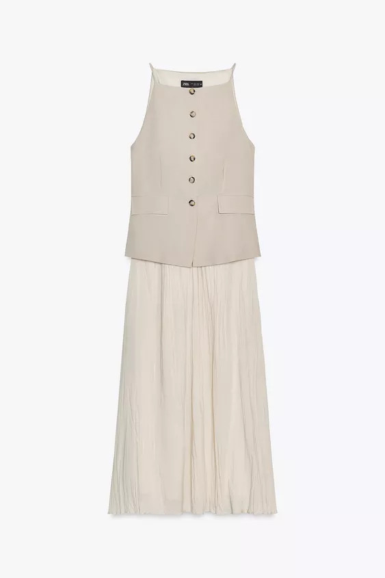 PLEATED SKIRT MIDI WAISTCOAT DRESS | Zara US