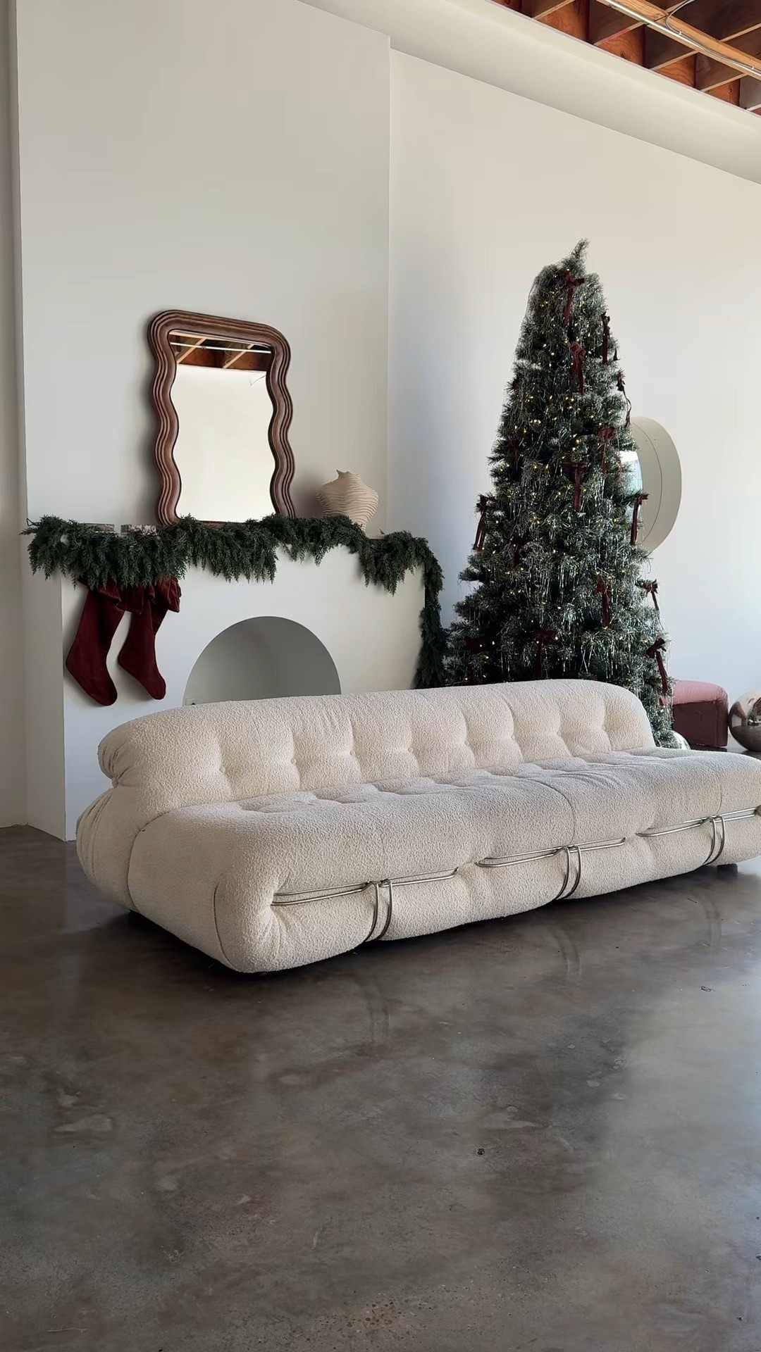 Tinsel Christmas tree and burgundy Christmas stockings - holiday decor 

#LTKHoliday