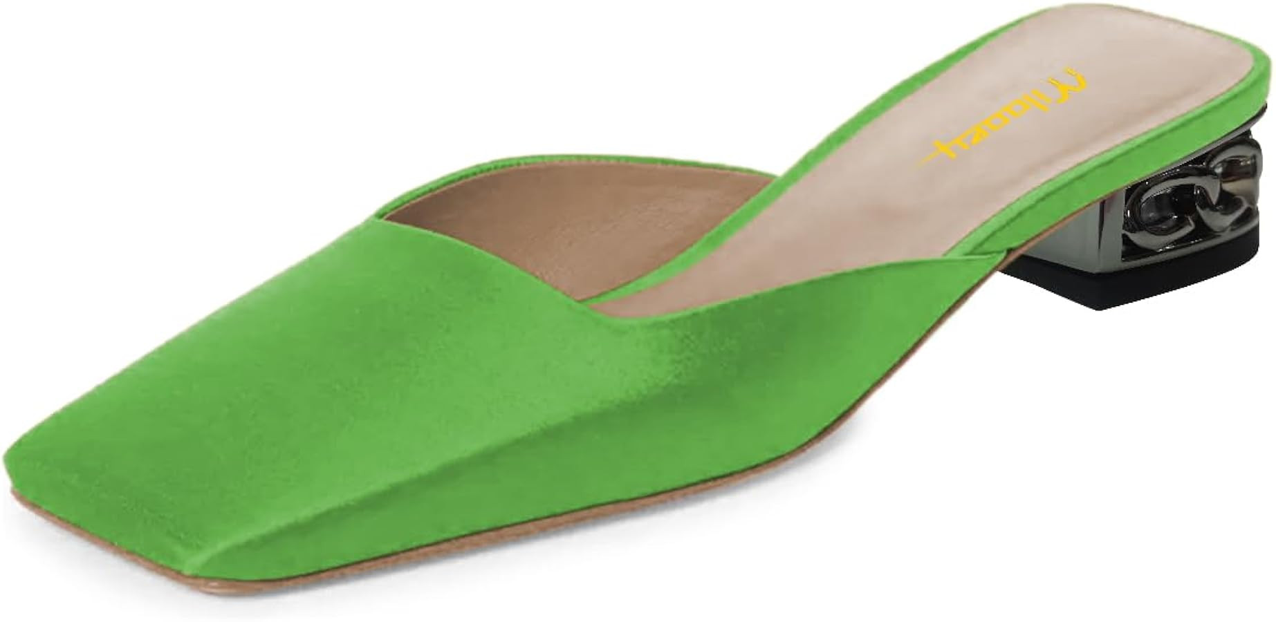 Milooey shoes Women's Closed Square Toe Mules Comfy Metal Chunky Block Low Heels Slide Sandals Ba... | Amazon (US)