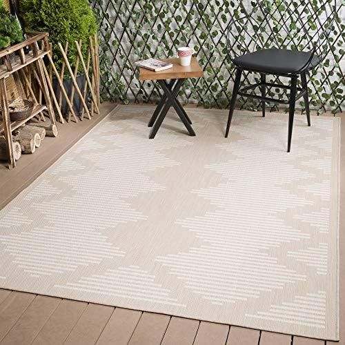 Beverly Rug Waikiki Collection Indoor/Outdoor Stripes Area Rug, 7'10" X 10'0" - Beige/White - WKK201 | Amazon (US)