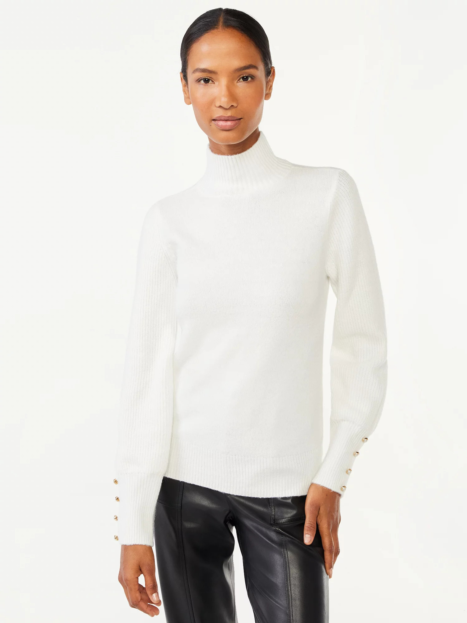 Scoop Women's Button Cuff Turtleneck Sweater | Walmart (US)