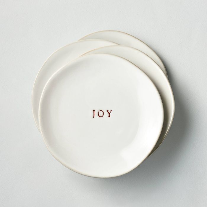4pk 'Joy' Stoneware Appetizer Plate Set Red/Sour Cream - Hearth & Hand™ with Magnolia | Target