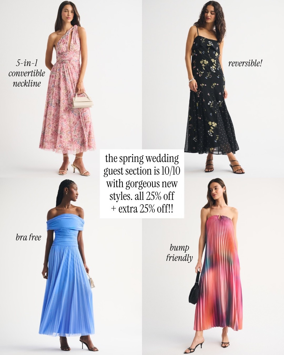 This spring wedding guest collection @abercrombie is so good! Some of these styles are convertible so it’s basically like getting multiple dresses in one - girl math 😉 get 25% off everything + extra 25% off dresses with code: AFLTK

#LTKBump #LTKWedding #LTKSpringSale