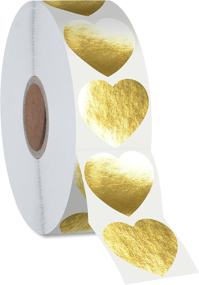 500 PCS Golden Heart Stickers, Metallic Golden Stickers Self Adhesive Waterproof Reflective Heart... | Amazon (US)