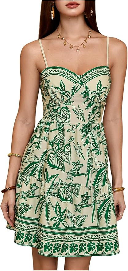 Floerns Women's Floral Boho Mini Dress Spaghetti Strap Vintage Tiered Ruffle Summer Beach Vacatio... | Amazon (US)