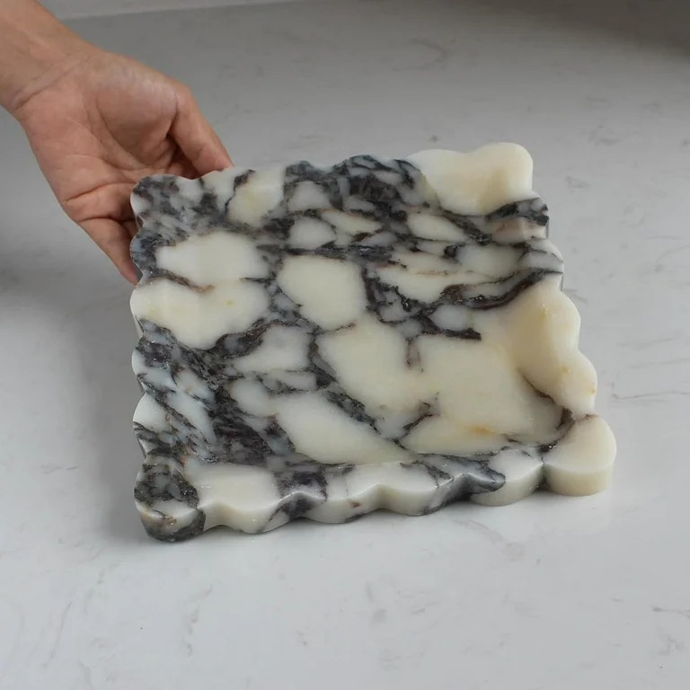 Natural Calacatta Viola Marble Tray with Scalloped Edge, Luxury Handmade Square Decorative Tray, ... | Walmart (US)