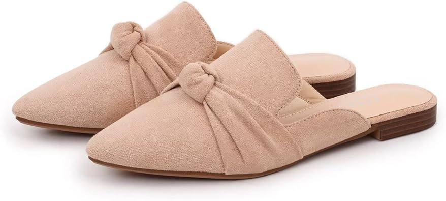 MUSSHOE Mules for Women Flats Comfortable Pointed Toe Women Mules Backless Loafers with Knot | Amazon (US)