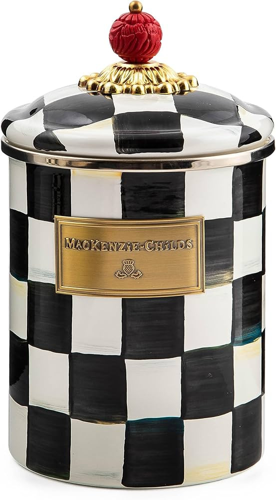 MACKENZIE-CHILDS Courtly Check Enamel Canister, Black-and-White Kitchen Storage Container with Li... | Amazon (US)