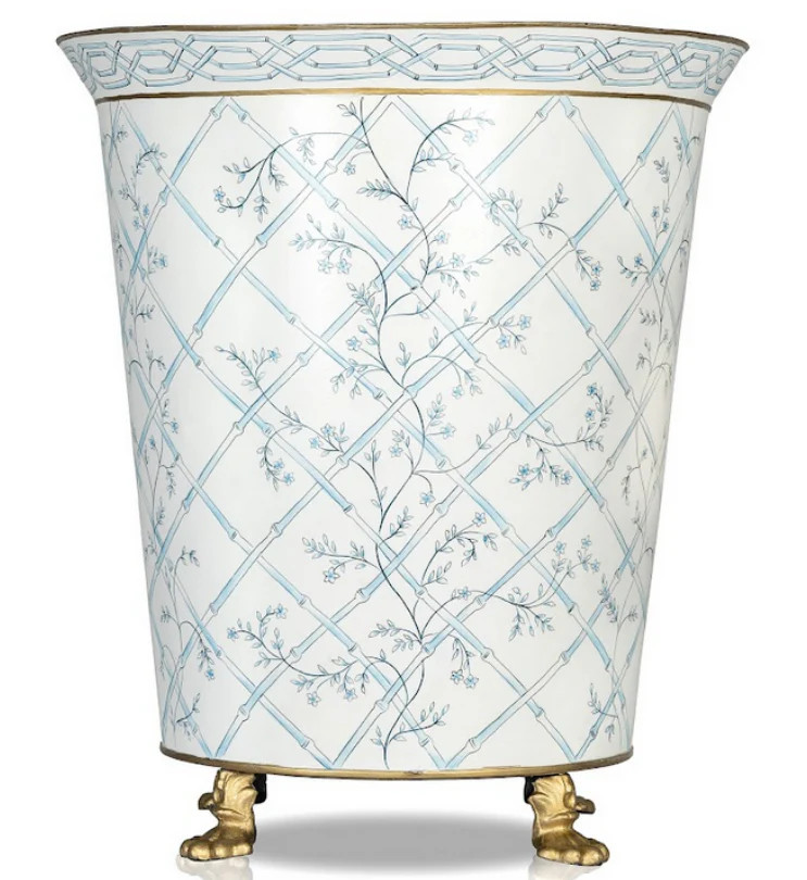 Ivory & Blue Bamboo Chinoiserie Footed Planter | The Enchanted Home