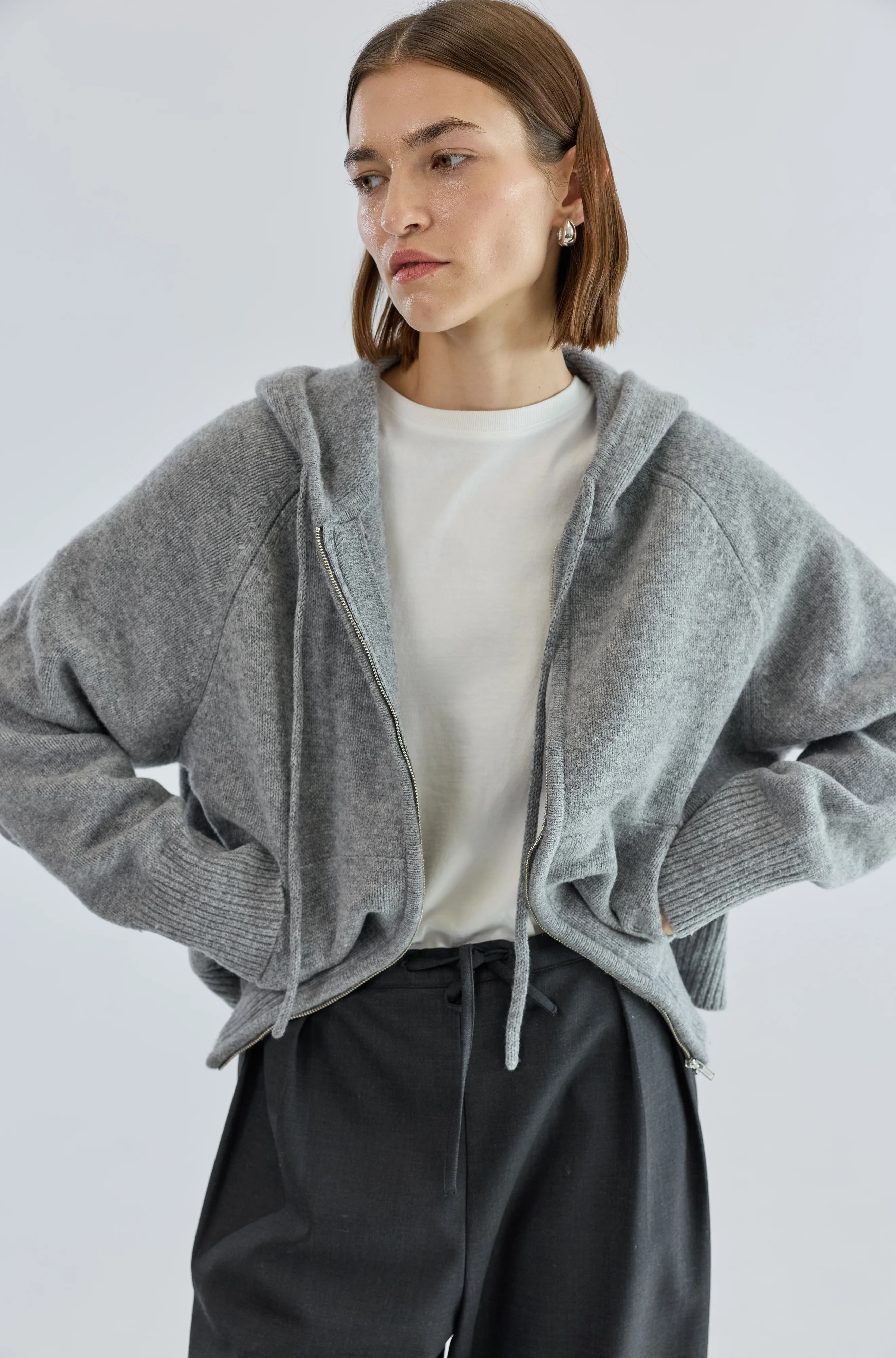 Wool Hoodie Zip Up Sweater | Almina Concept