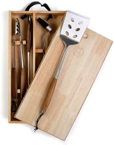 Schmidt Brothers - BBQ Bonded Teak 4 Piece Grilling Accessory Set, Full-Forged Stainless Steel Gr... | Amazon (US)