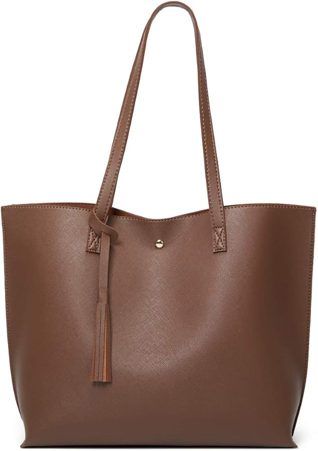 Dreubea Women's Soft Faux Leather Tote Shoulder Bag from, Big Capacity Tassel Handbag | Amazon (US)