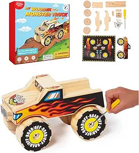 DIY Wooden Monster Truck w/ Stickers - Kids Building Kit - Stem Building Toys - Wood Crafts for K... | Amazon (US)