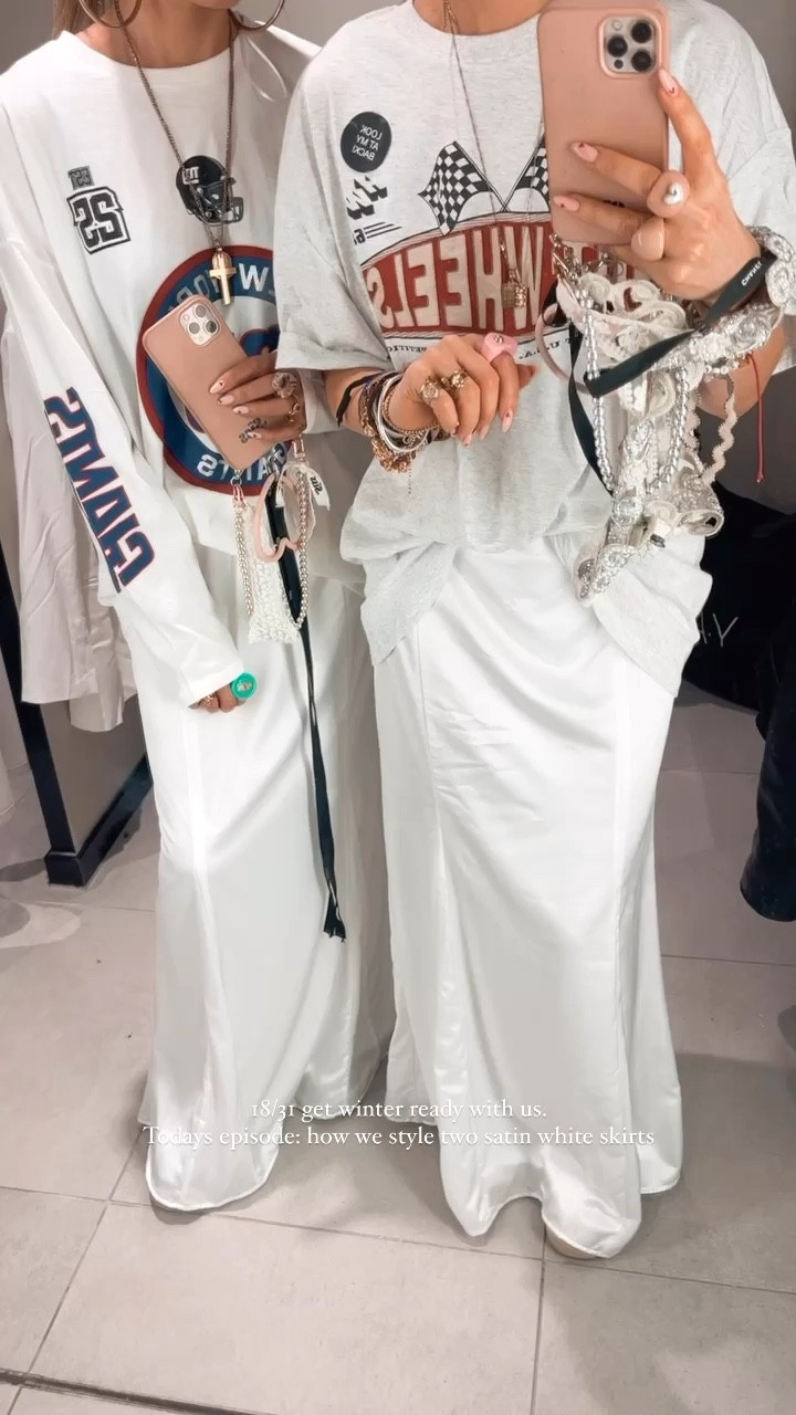 day 18/31 get winter ready with us. Todays episode: How we style two white satin long skirts. 🤍🤍⛸️⛸️☃️☃️ and when you go outside we would add a teddy or puffer coat (added all pieces below)🥰🥰 X bySiss twins #LTKGift 
.
#newyear2023 #newyearparty #divided #whiteskirt #oversized #christmasoutfit #christmasseason #styleideas #fashioninspiration #Fashion #styleinspiration #ootd #outfits

#LTKVideo #LTKHoliday #LTKGiftGuide