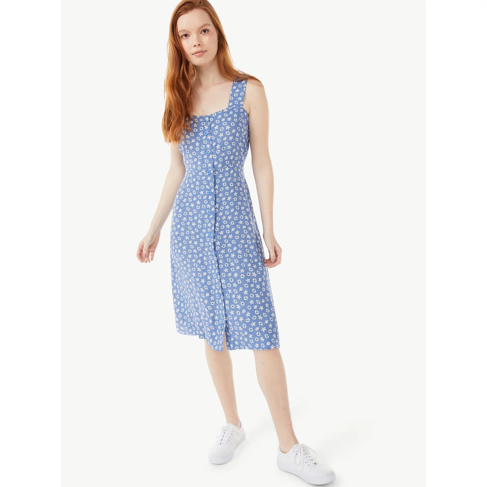 Free Assembly Women’s Sleeveless Square Neck Fit & Flare Dress | Walmart (US)