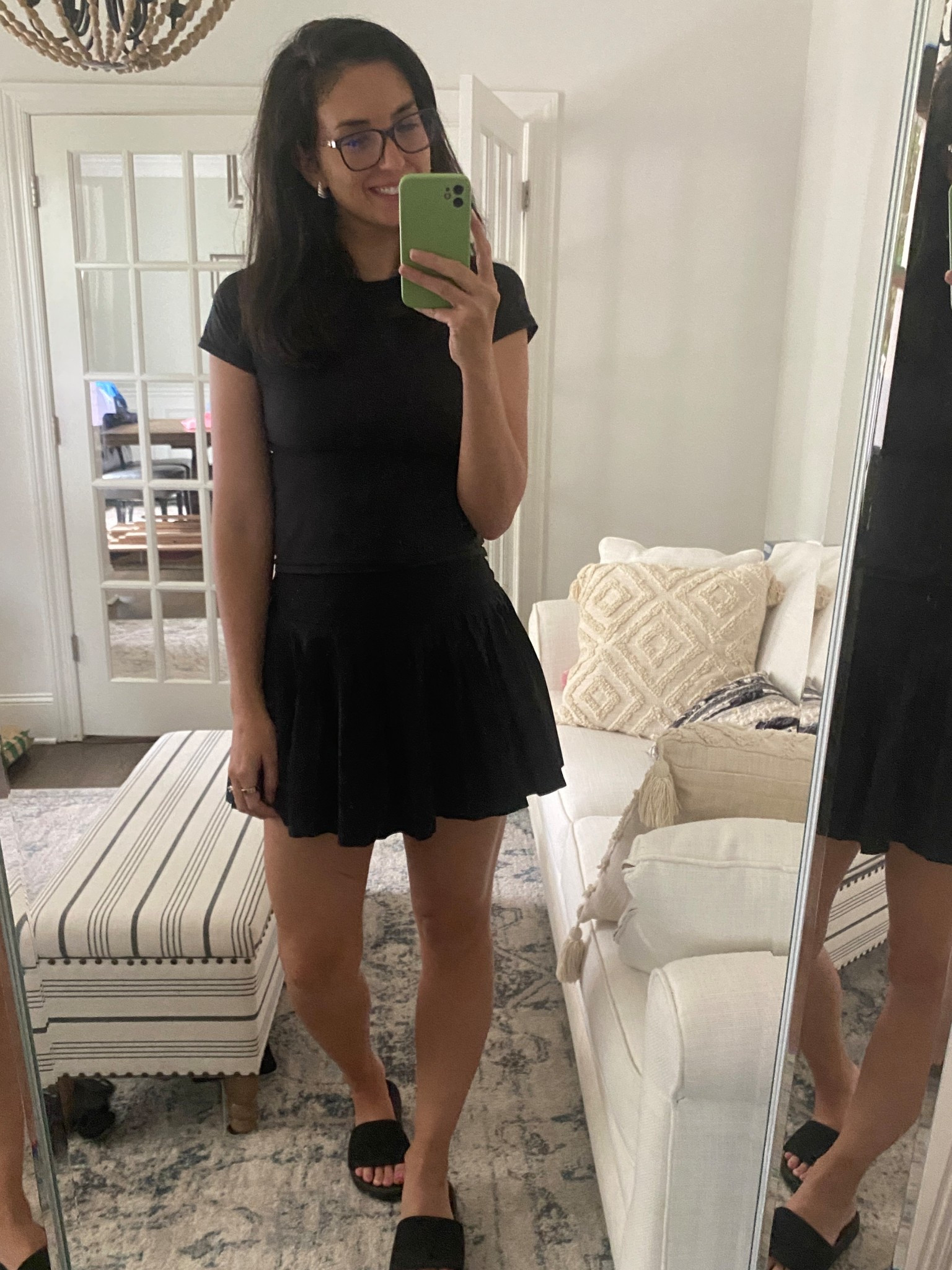 Another day, another school drop off and work from home outfit. My skirt is Abercrombie but no longer available, linked similar options. I’m wearing a medium. My tee is another favorite from skims, this is the cotton jersey t-shirt. I’m wearing a medium  and love the fit! Slides are Lululemon and so comfortable. 

#LTKFindsUnder100 #LTKActive #LTKFindsUnder50