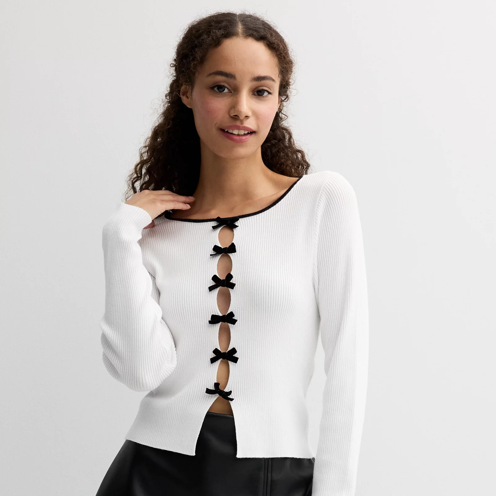 Juniors' Harper & Ivy Cropped Bow Sweater, Girl's, Size: XL, Optic White | Kohl's