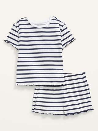 Rib-Knit Lettuce-Edge Printed Pajama Set for Girls | Old Navy (US)