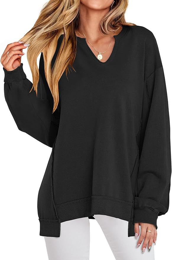 ANRABESS Womens Oversized Sweatshirt V Neck Long Sleeve Tunic Lightweight Pullover 2024 Winter Ca... | Amazon (US)