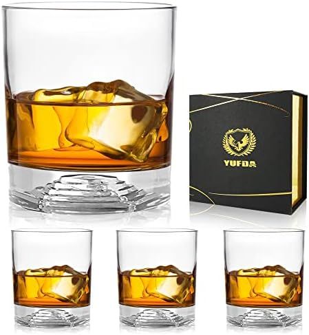 Crystal Whiskey Glasses Set 4, YUFDA 12 oz Neat Bourbon Glasses Rocks Glasses Lowball glasses Rum Sc | Amazon (US)
