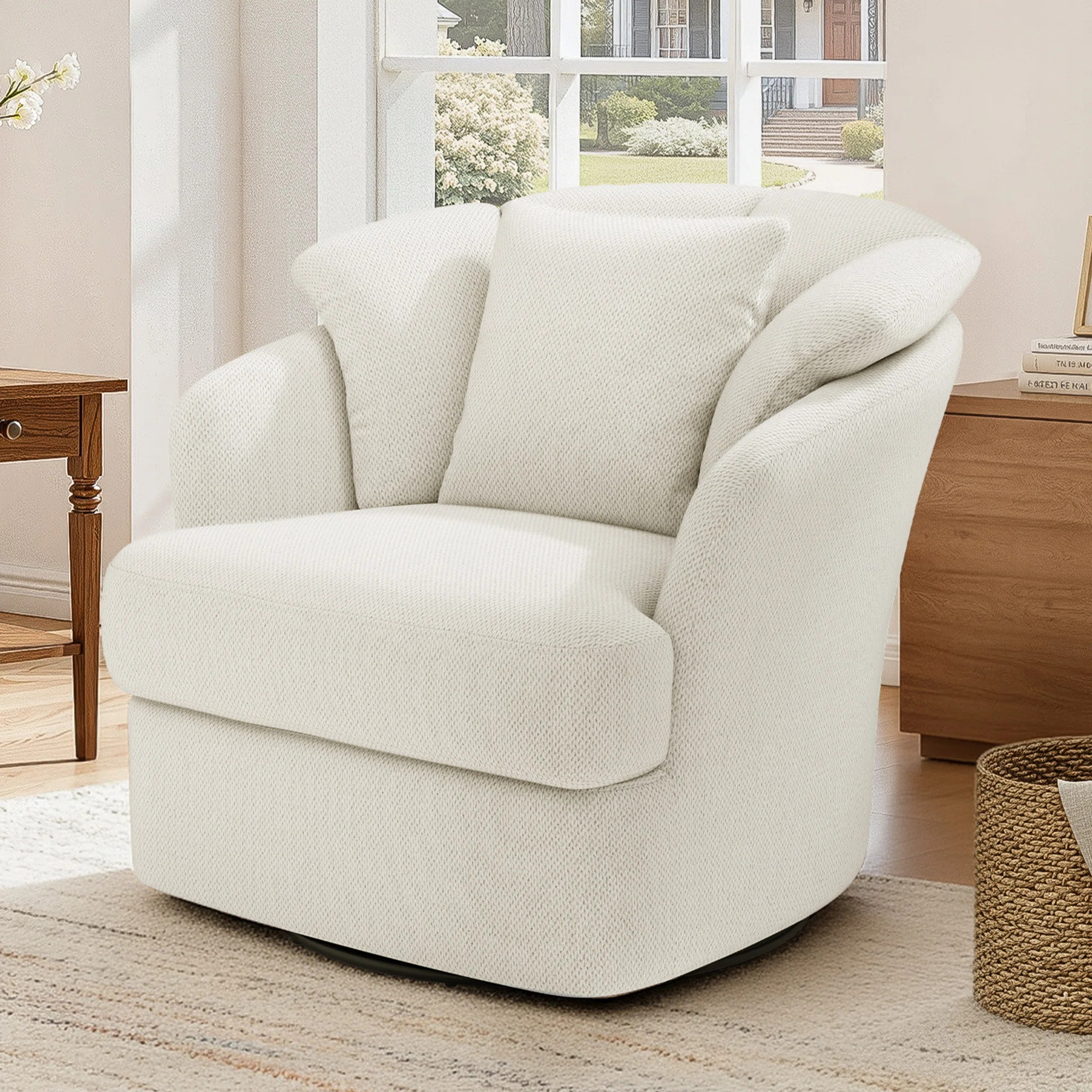 Meryl 32'' Wide Upholstered Swivel Barrel Chair | Wayfair North America