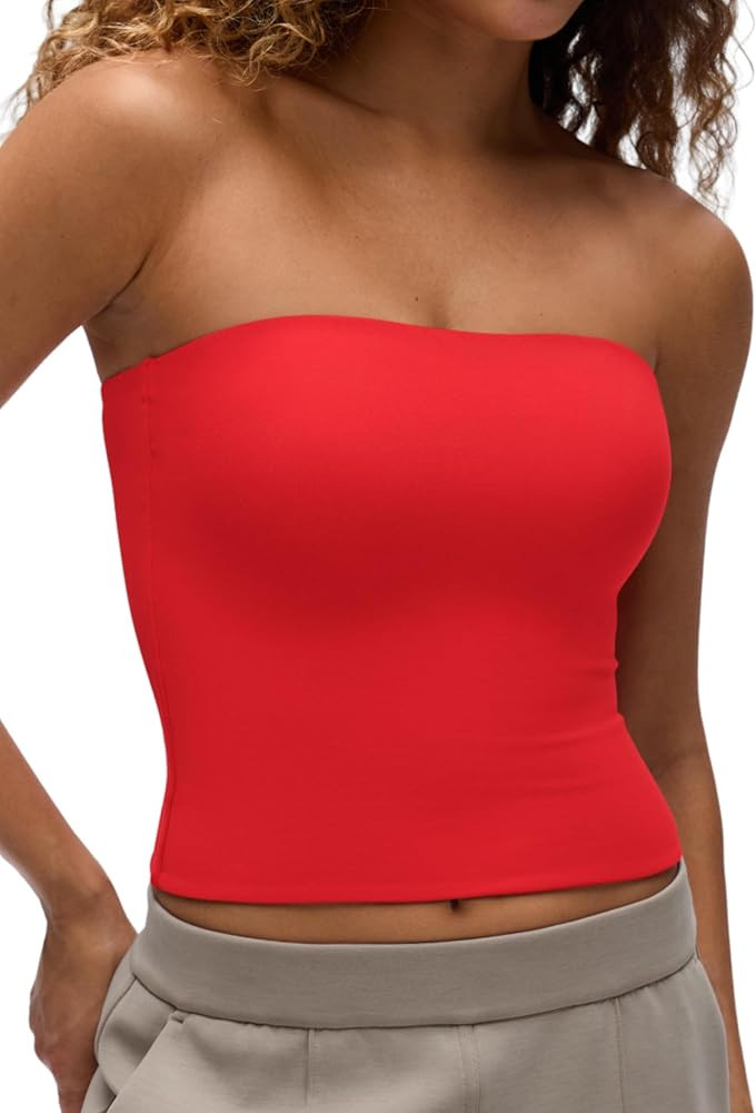 CRZ YOGA Butterluxe Double Lined Tube Tops for Women - Going Out Casual Tank Bandeau Crop Straple... | Amazon (US)
