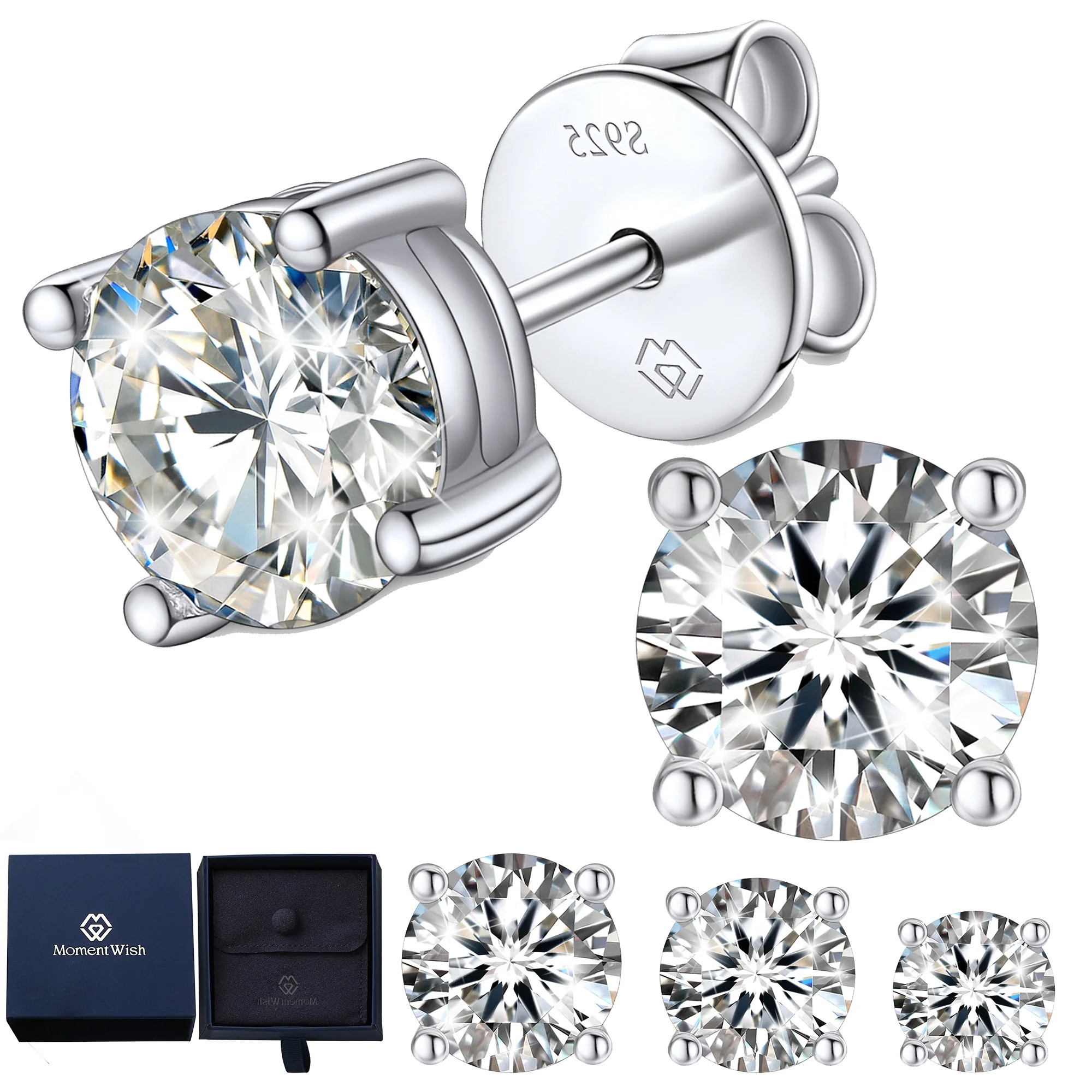 MomentWish 1 Carat Round Brilliant Cut Moissanite Stud Earrings D Color VVS1 Simulated Diamond St... | Walmart (US)