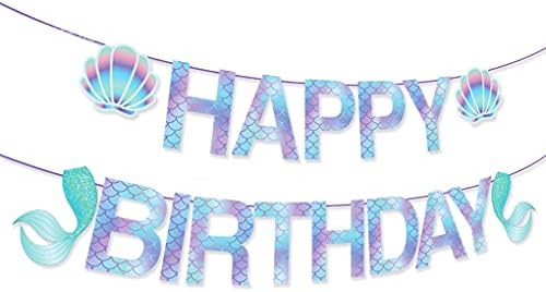 Mermaid Birthday Banner, Mermaid Party Suppliesfor Girls Boys Kids, Mermaid Happy Birthday Banner... | Amazon (US)