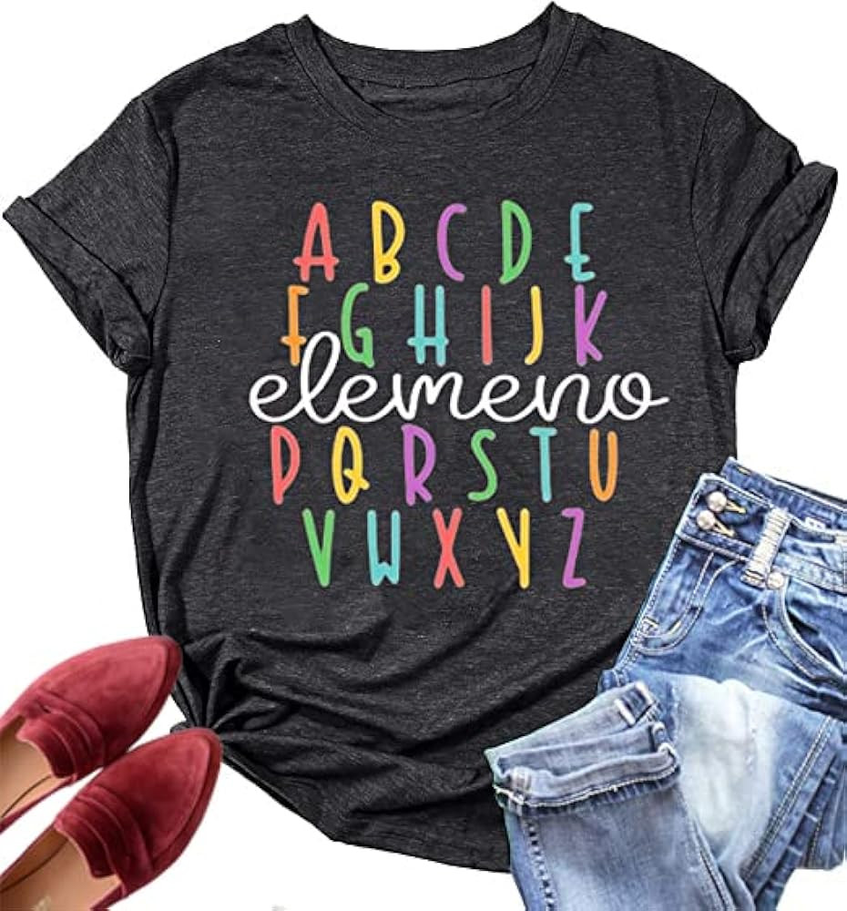 Teacher Shirt ABC Alphabet Elemeno Women Letter Print Graphic Tee Tops Teachers Gift Student T-Sh... | Amazon (US)