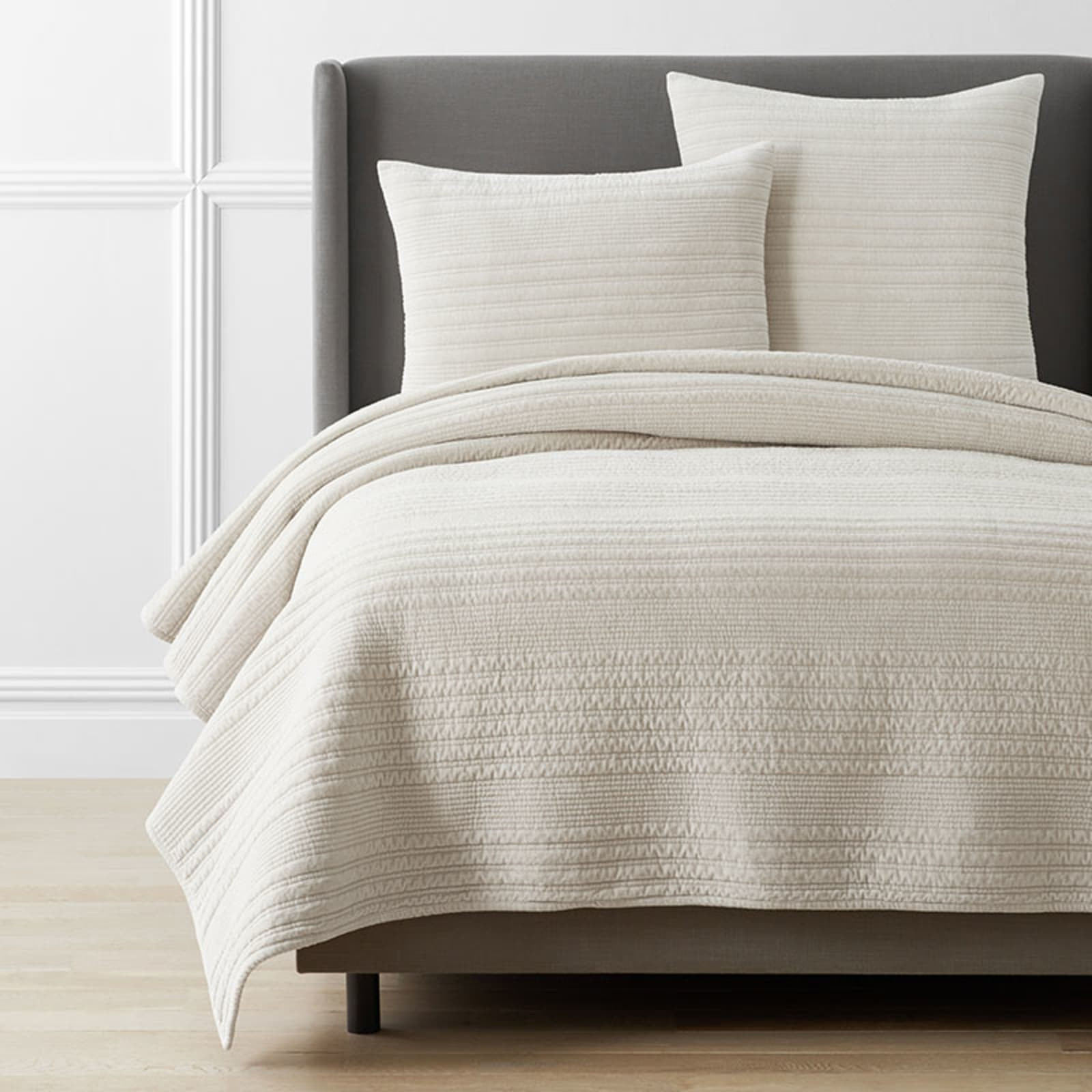 Line Stitch Velvet Quilt - Light Sand, Full/Queen | The Company Store