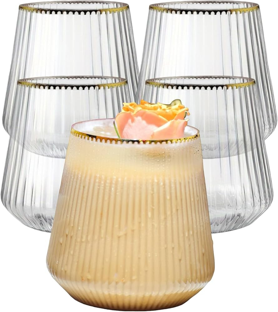36 count Origami Ripple Unbreakable Stemless Plastic Wine Champagne Whiskey Glasses Elegant Durab... | Amazon (US)