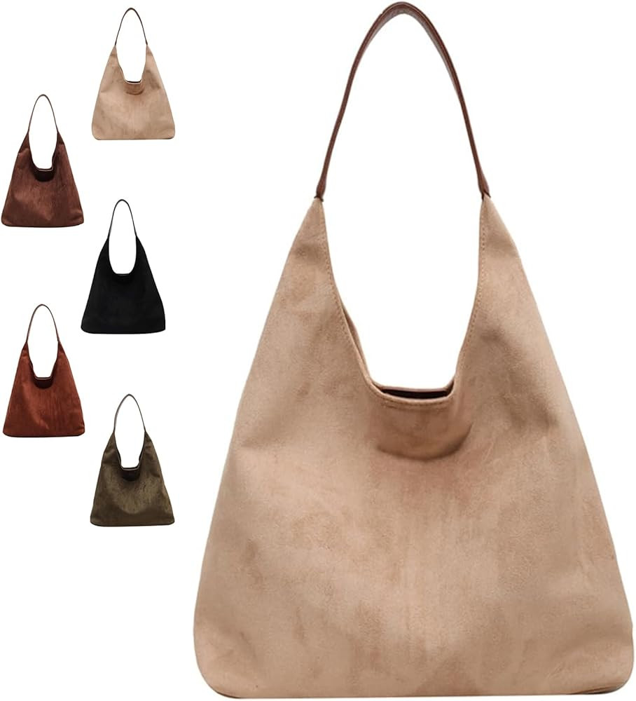Suede Hobo Bag Brown Suede Handbag for Women Retro Suede Slouchy Bag Hobo Handbag Suede Shoulder ... | Amazon (US)