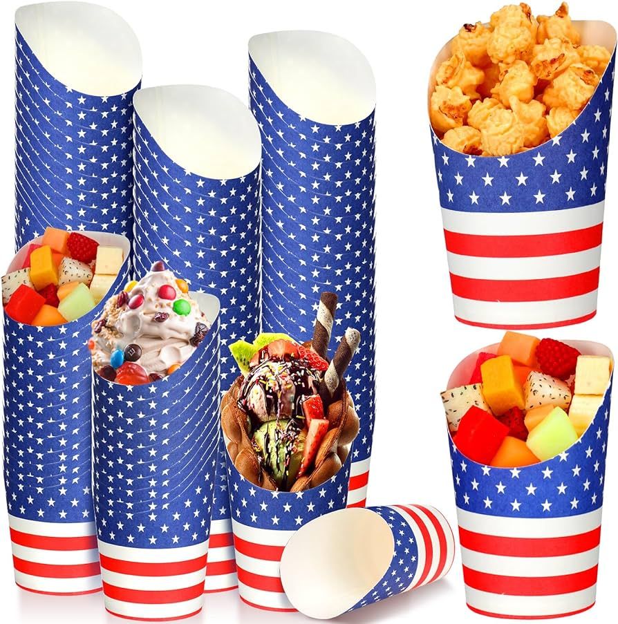 100 Pcs 4th of July Charcuterie Cups 12 oz Patriotic American Flag Paper French Fry Cups Disposab... | Amazon (US)