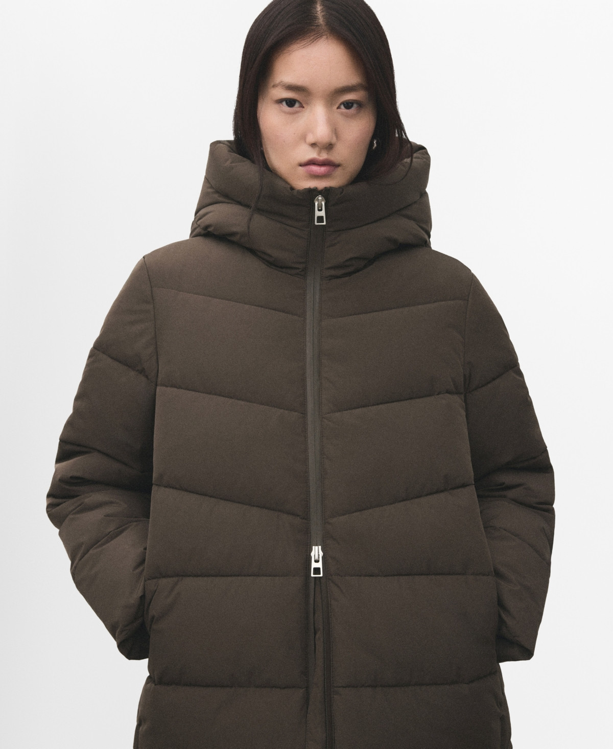 Mango Women's Hood Puffer Coat - Brown | Macy's