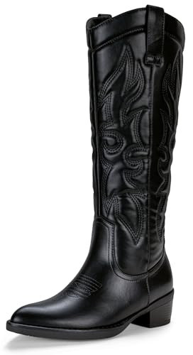 Vepose Women's Black Embroidered Western Cowboy Boots, Size 7.5, 9810 | Amazon (US)