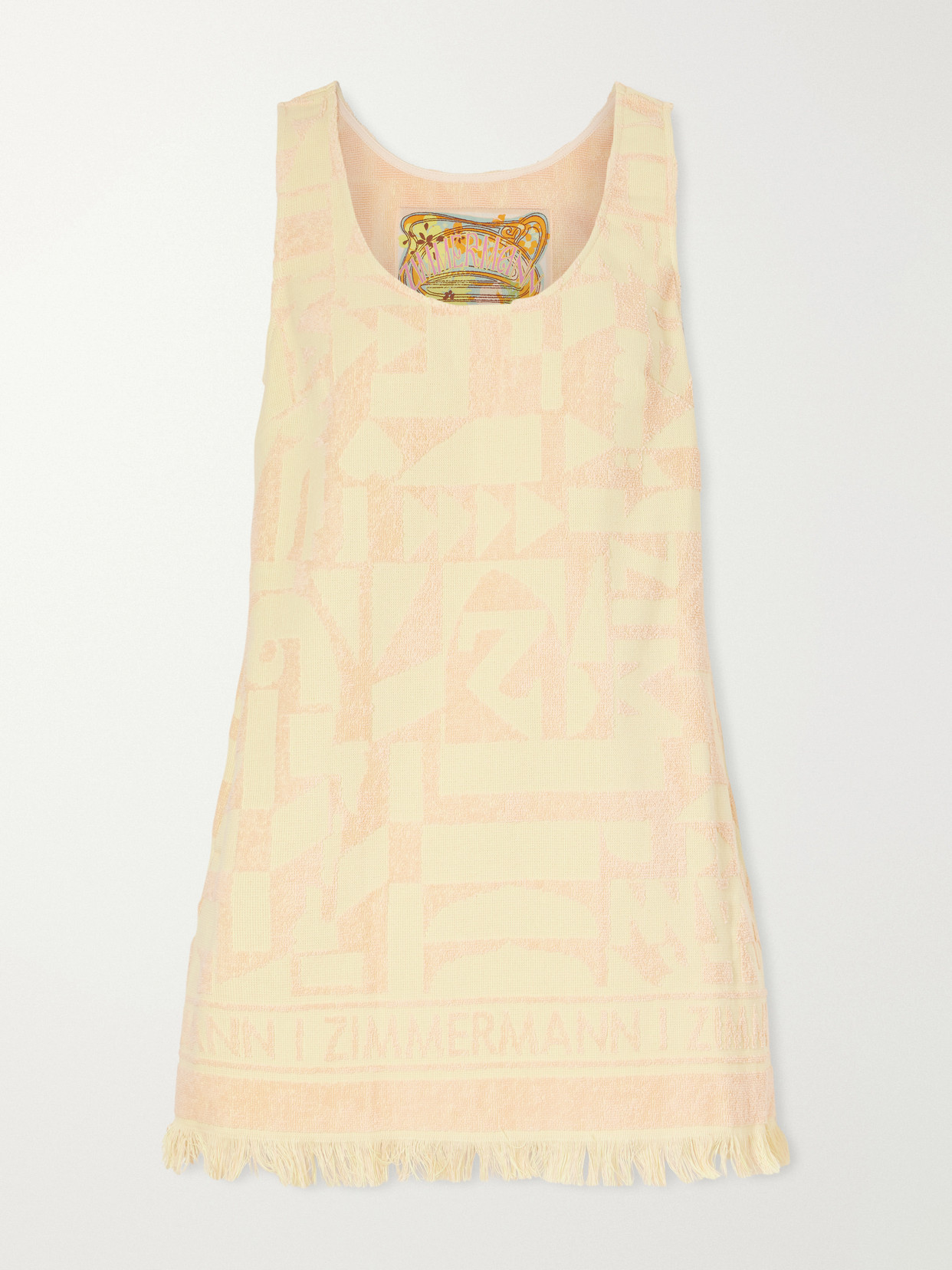Zimmermann - Solstice Logo-jacquard Fringed Cotton-terry Mini Dress - Yellow | NET-A-PORTER (US)