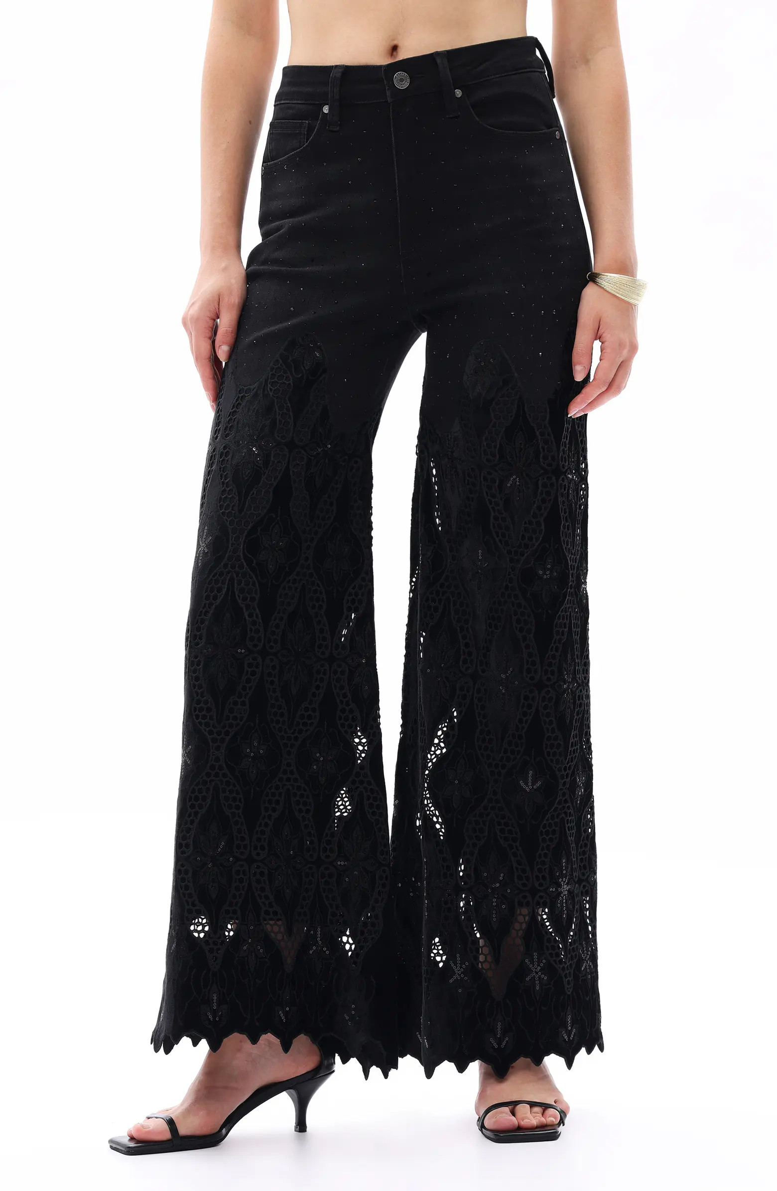 Bayeas Rhinestone Embroidered High Waist Wide Leg Jeans | Nordstrom | Nordstrom