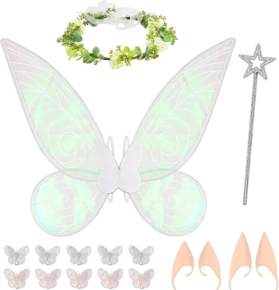 Hysagtek 17 Pcs Fairy Costume Accessories for Adults Cosplay, White Fairy Wing Sparkling Sheer Wings | Amazon (US)