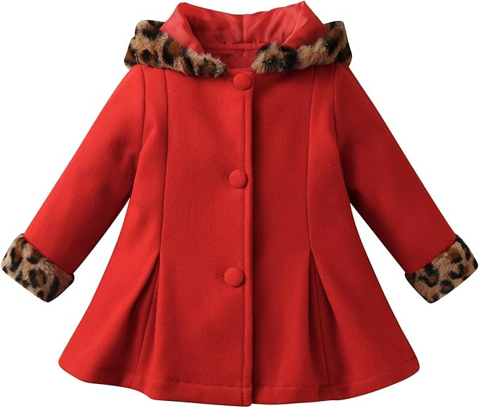 Eghunooy Toddler Baby Girl Fleece Jacket Long-sleeve Button Leopard Hooded Wool Blend Coat Outerw... | Amazon (US)