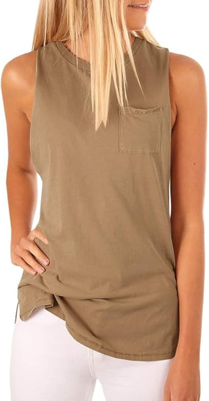 Women's High Neck Tank Top Sleeveless Blouse Plain T Shirts Pocket Cami Summer Tops | Amazon (US)