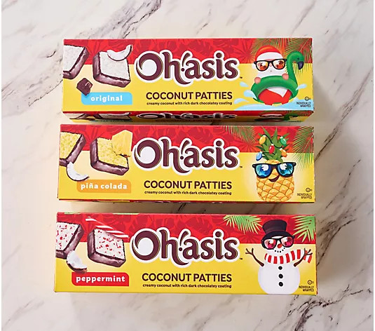SH12/8 Oh!asis (24) Wrapped Coconut Patties in (3) Holiday Boxes - QVC.com | QVC