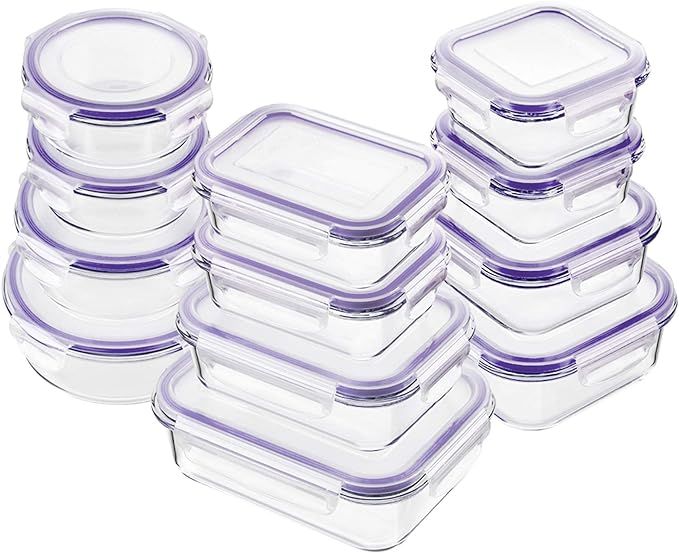 Bayco Glass Food Storage Containers with Lids, [24 Piece] Meal Prep Containers, Airtight Bento Bo... | Amazon (US)