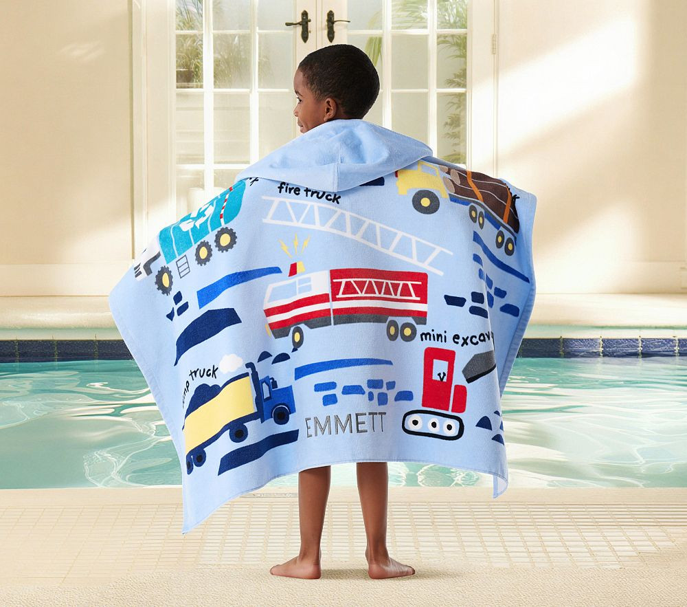 Busy Trucks Kid Beach Hooded Towel UPF 50+ | Pottery Barn Kids