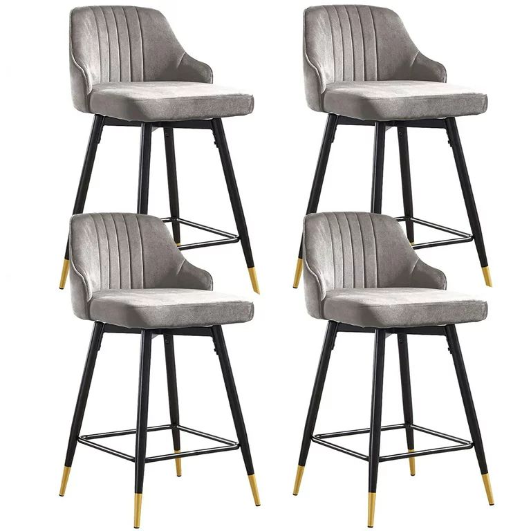 25" Swivel Counter Height Bar Stools Set of 4, Gray Velvet Bar Stool with Low Back and Footrest, ... | Walmart (US)