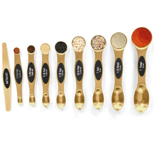 Magnetic Measuring Spoons Set Stainless Steel with Leveler-9pcs Stackable Measuring Cups for Baking-Measuring Cups and Spoon Set Kitchen Gadgets Apartment Essentials Fits in Spice Jars | Amazon (US)