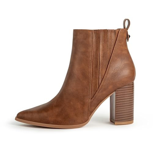 SICARE Chelsea Ankle Boots for Women Chunky Block Heel Booties Pointed Toe Stack Heel Brown Black Boots Dress Shoes Elastic Gore Slip On Comfortable Chelsea Boots,Brown,Size 8.5 | Amazon (US)