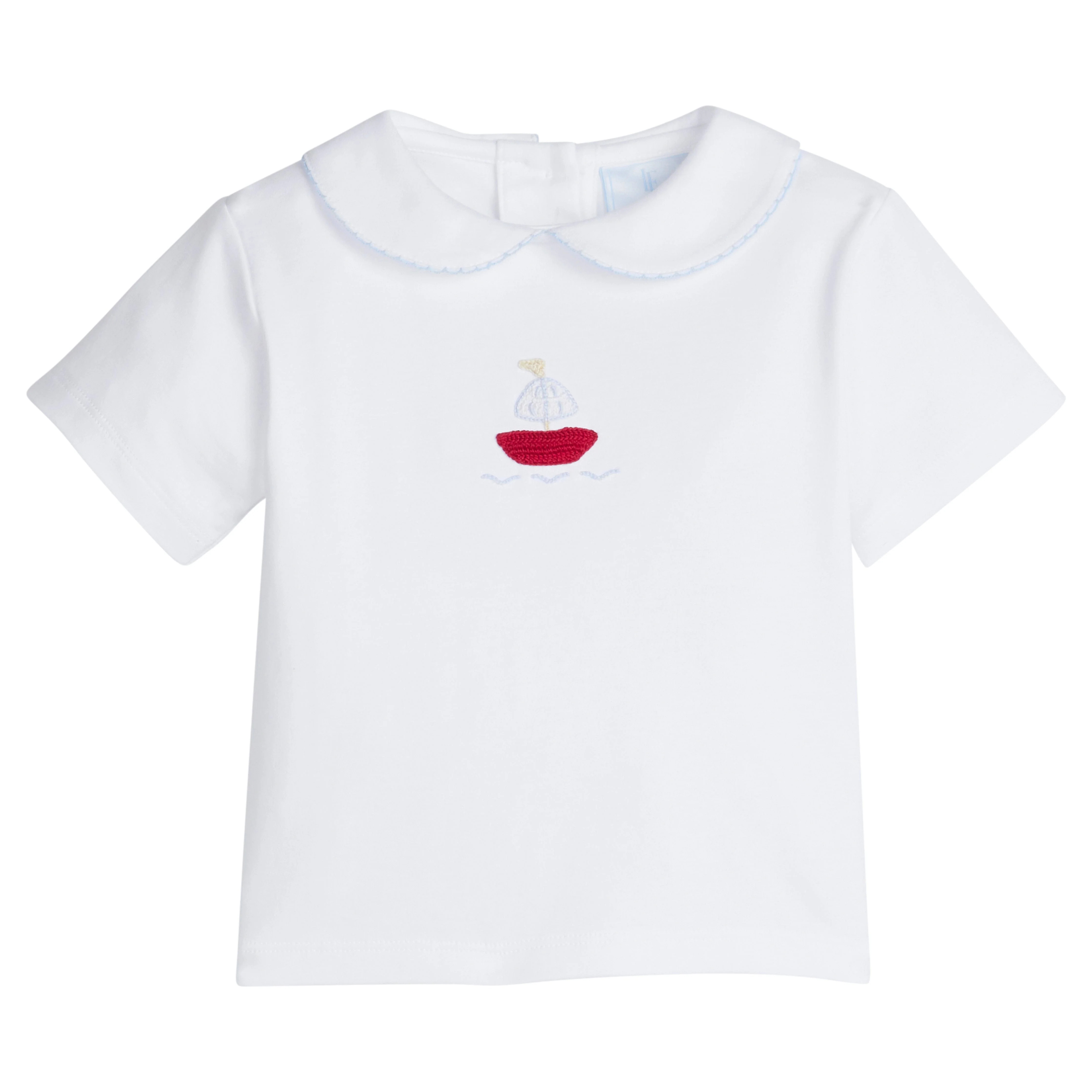 Boys Sailboat Crochet Peter Pan Shirt in Pima Cotton | Little English