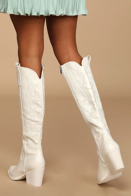 Oril White Pointed-Toe Knee-High Boots | Lulus (US)